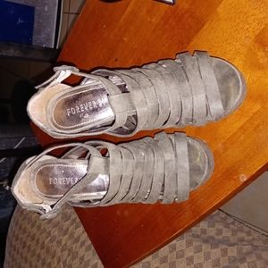 Forever 21 Strappy Suede Taupe Platform Heels